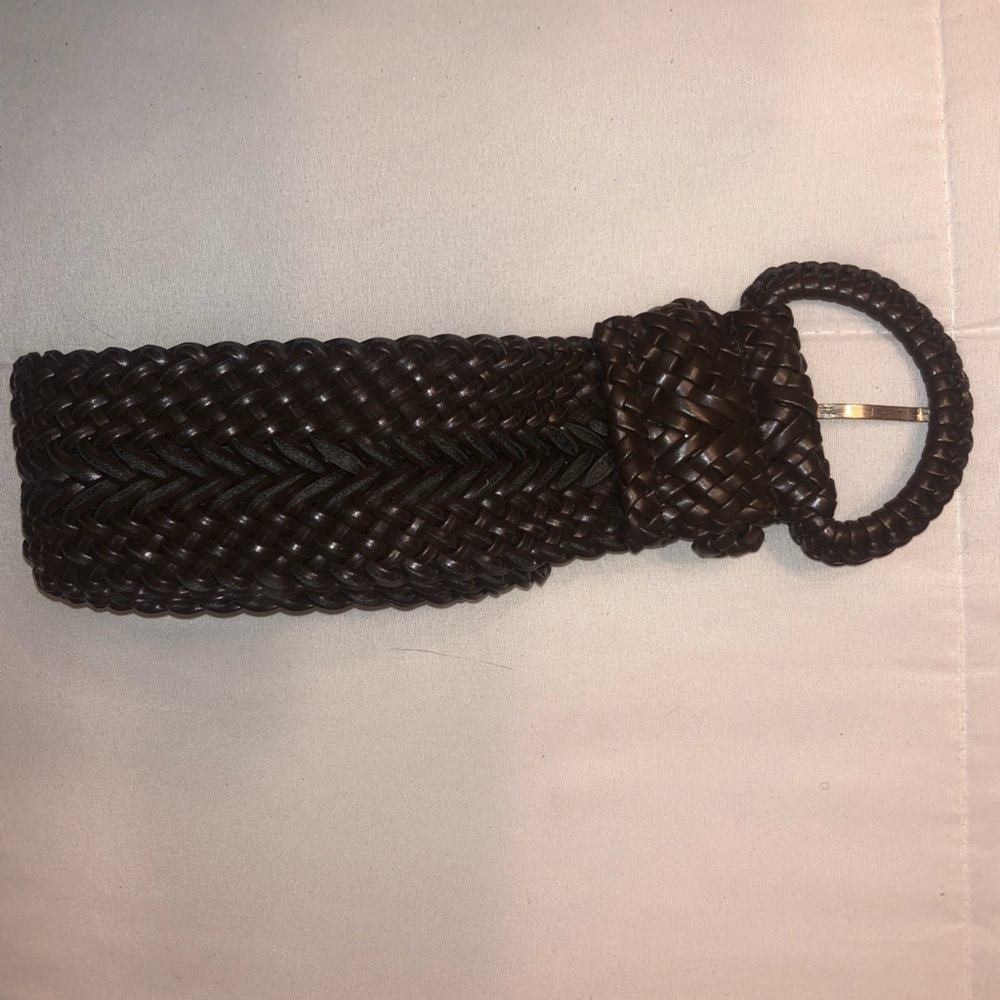 Dark Brown Braided Belt with Round Buckle